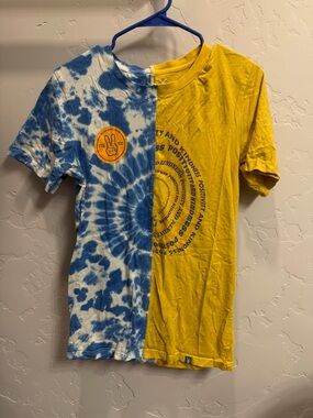Dutch Bros Yellow & Blue Tie-Dye Split T-Shirt - Positive Vibes